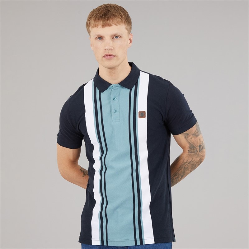 Lambretta Mens Classic Stripe Polo Shirt Navy/Smoke Blue - Image 3