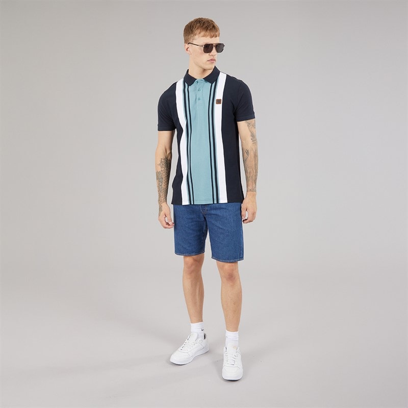 Lambretta Mens Classic Stripe Polo Shirt Navy/Smoke Blue - Image 4