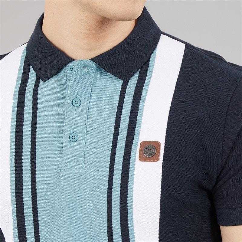 Lambretta Mens Classic Stripe Polo Shirt Navy/Smoke Blue - Image 5