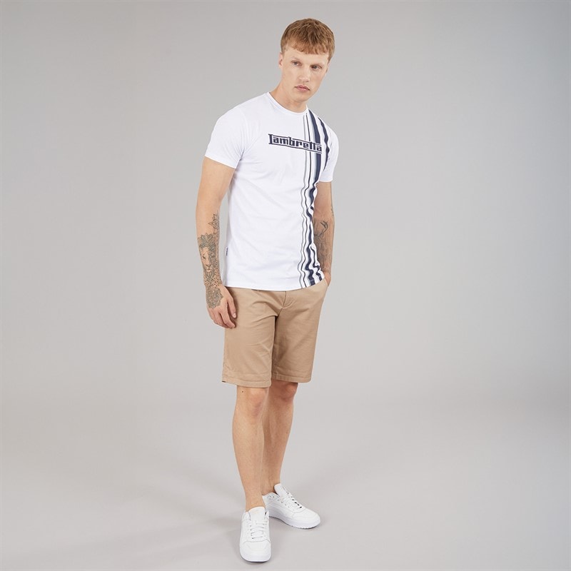 Lambretta Mens Racing Stripe T-Shirt White/Navy/Grey - Image 4