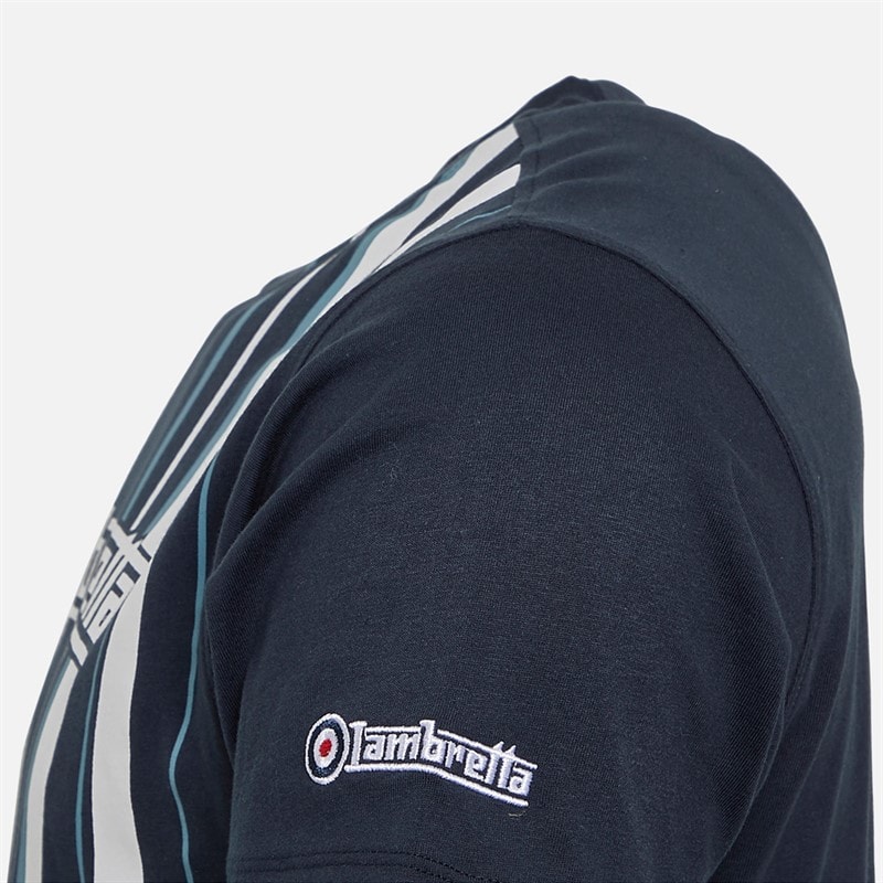 Lambretta Mens Racing Stripe T-Shirt Navy/Smoke Blue - Image 2