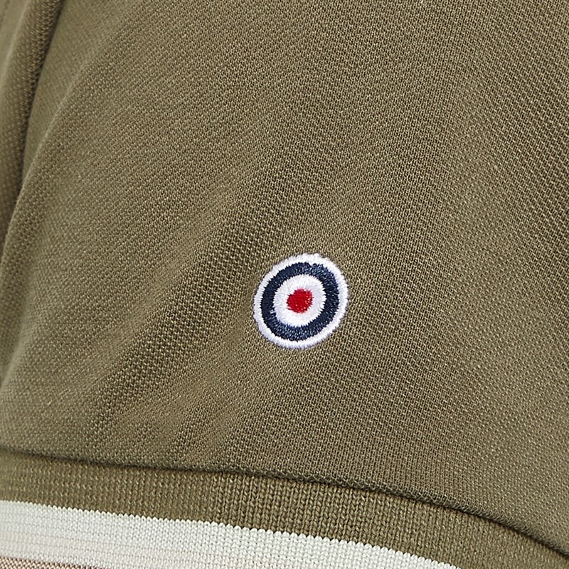 Lambretta Mens Twin Tipped Polo Shirt Khaki Aqua/Silver/Cashew - Image 2