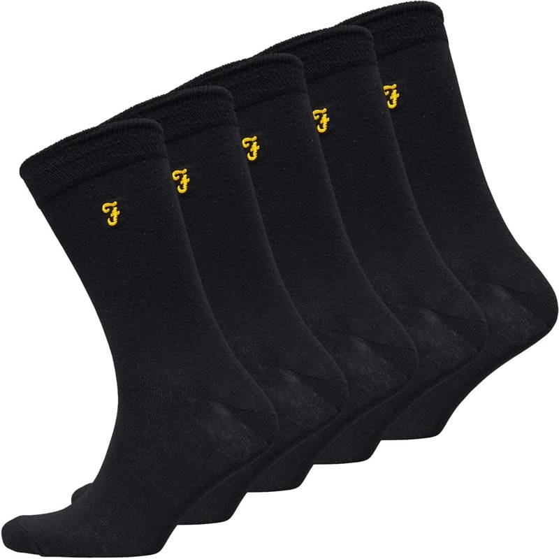 Farah Mens Kinley Five Pack Socks Black