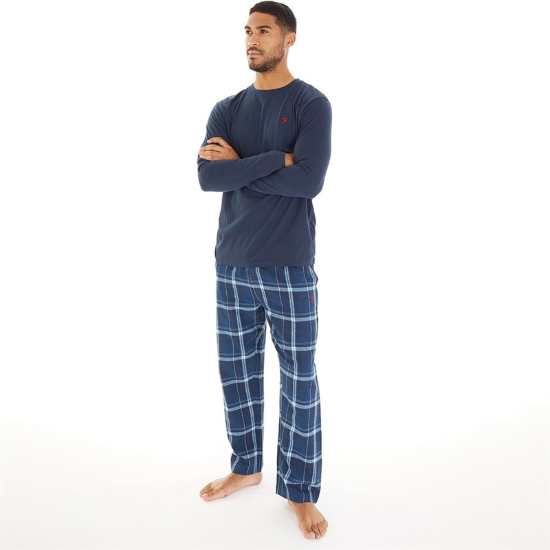 Farah Mens Steeni Lounge Set Navy/Navy Check - Image 1