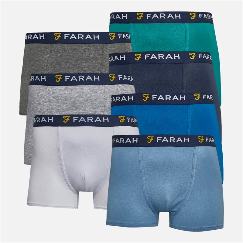 Farah Mens Chander Seven Pack Boxers Navy/Mallard Green/Azure Blue/Grey Marl/Powder Blue/Charcoal Marl/White - Image 1