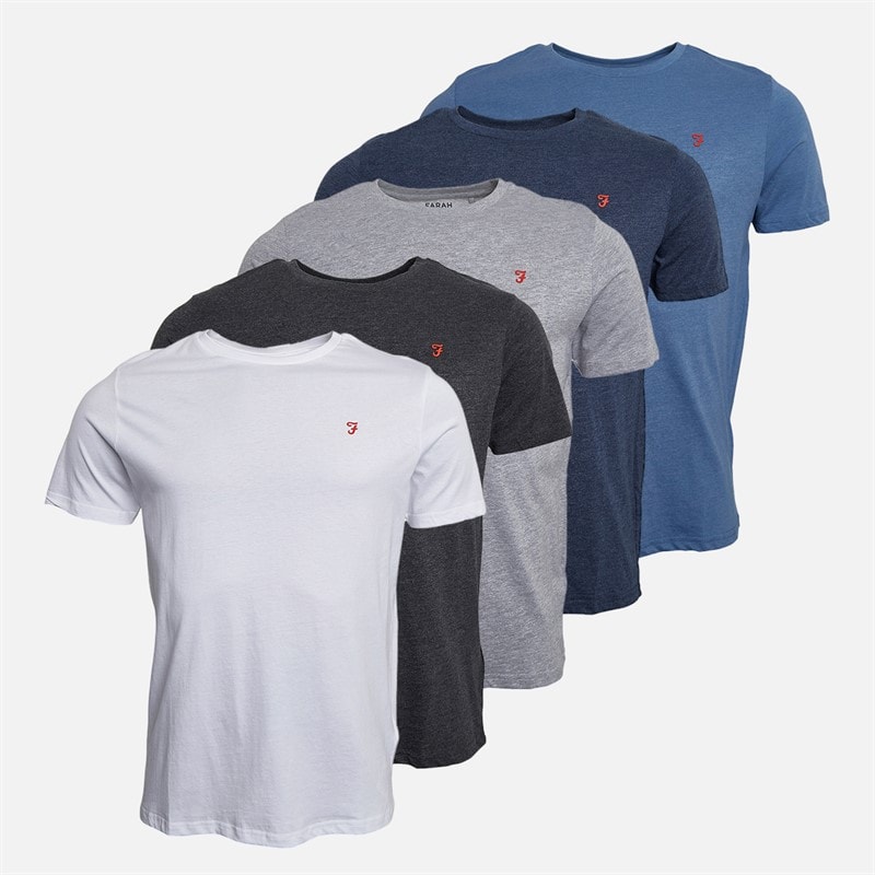 Farah Mens Erving Five Pack T-Shirts Navy Marl/Grey Marl/Denim Marl/White/Charcoal Marl - Image 1