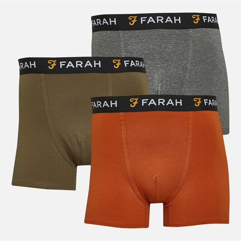 Farah Mens Aberg Three Pack Boxers Charcoal Marl/Olive Green/Burnt Ochre - Image 1