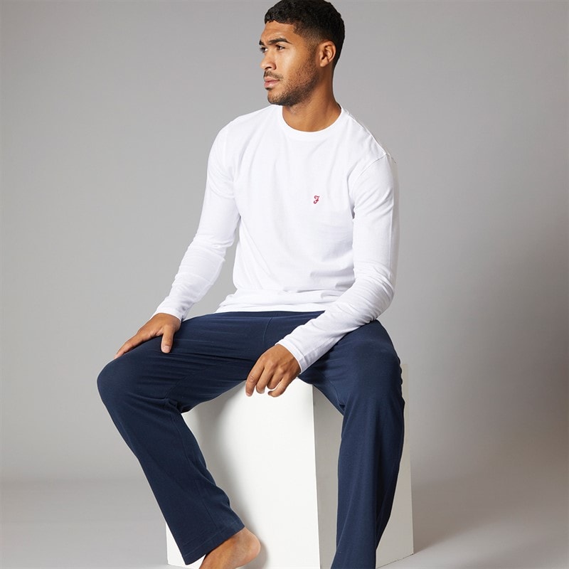 Farah Mens Gruffydd Long Sleeve T-Shirt And Pants Lounge Set White/Navy - Image 1
