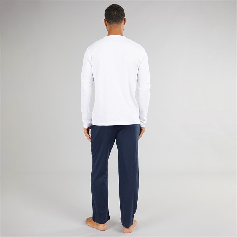 Farah Mens Gruffydd Long Sleeve T-Shirt And Pants Lounge Set White/Navy - Image 2