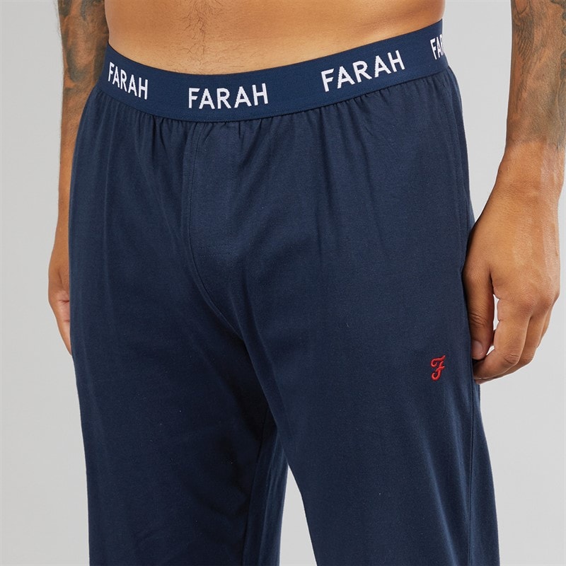 Farah Mens Gruffydd Long Sleeve T-Shirt And Pants Lounge Set White/Navy - Image 3