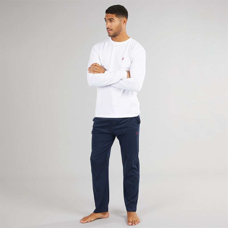 Farah Mens Gruffydd Long Sleeve T-Shirt And Pants Lounge Set White/Navy - Image 4