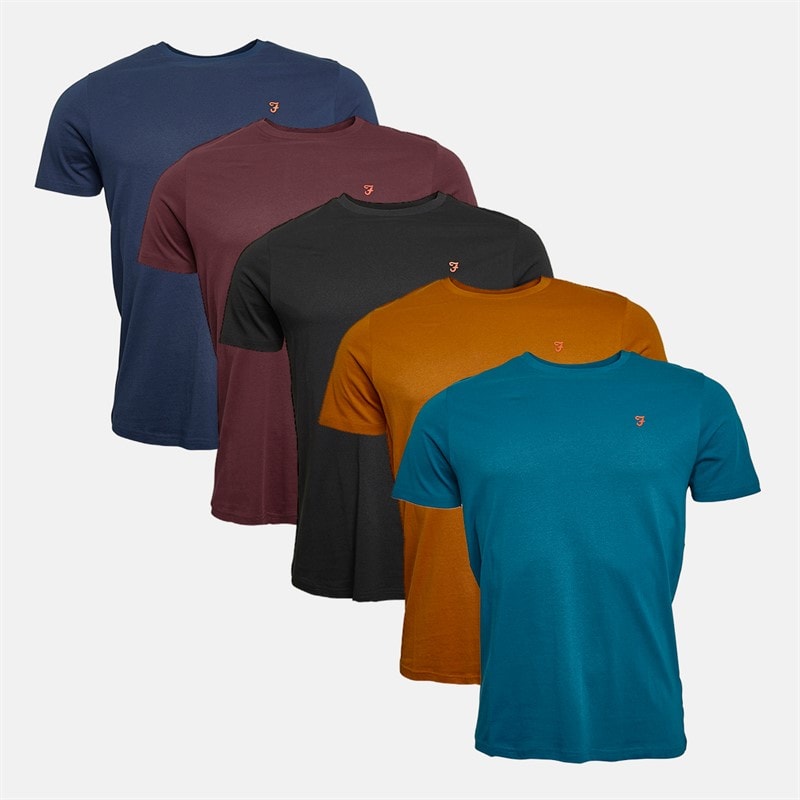 Farah Mens Brunson Five Pack T-Shirts Black/Bordeaux/Croft Green/Burnt Ochre/Navy - Image 1