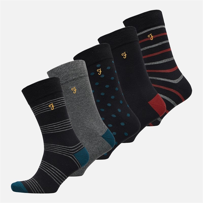 Farah Mens Taft Five Pack Dress Socks Mixed - Image 1