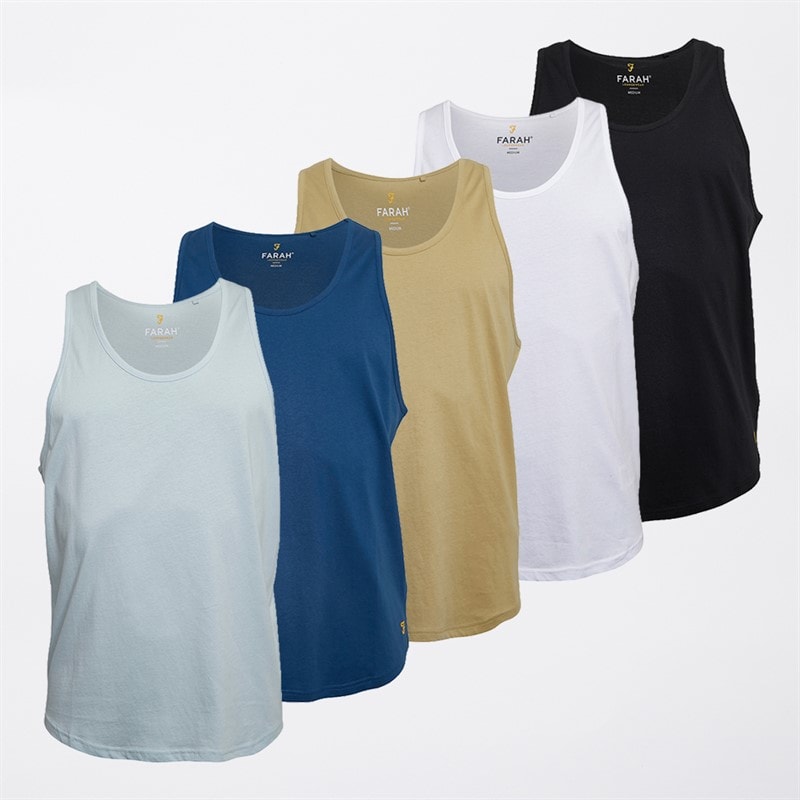 Farah Mens Lisco Five Pack Vests White/Navy/Red Brick/Black/Hazelnut - Image 1