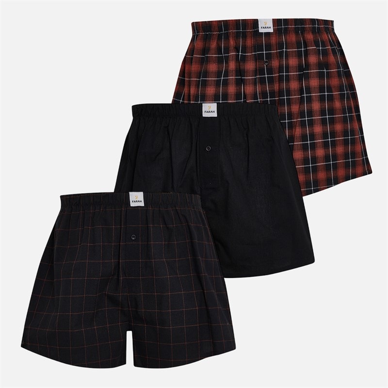 Farah Mens Aleeta Three Pack Woven Boxer Shorts Black/Red Micro Check/Black/White Red Black Check - Image 1