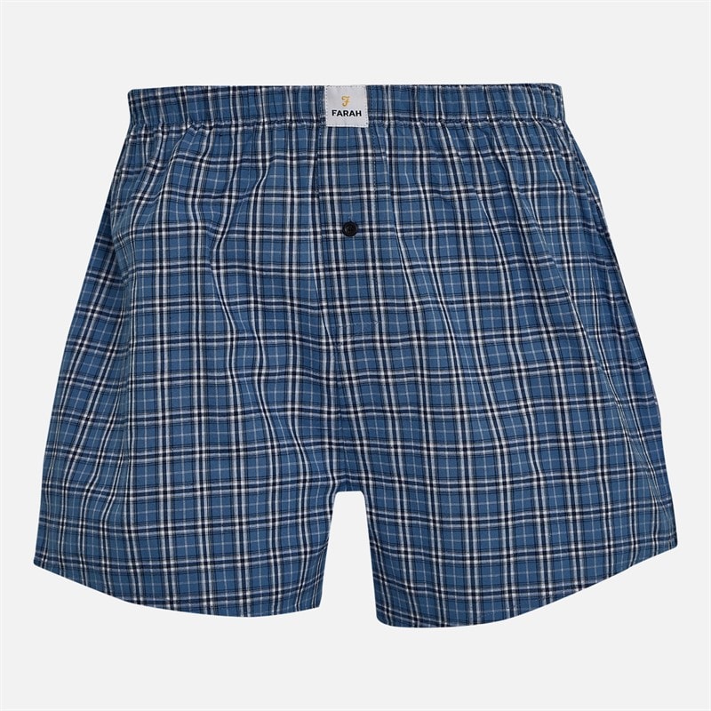 Farah Mens Mofty Three Pack Woven Boxer Shorts Navy Blue White Check/Navy/Navy Blue White Stripe - Image 3