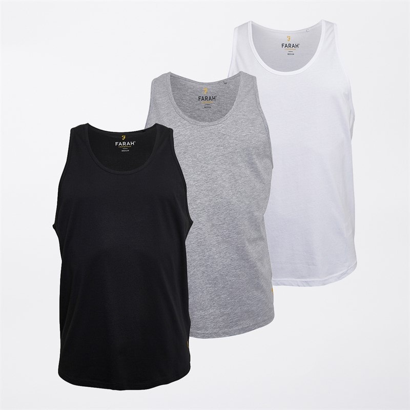 Farah Mens Antuna Three Pack Vests Black/Grey Marl/White Black/ Grey Marl/ White - Image 1
