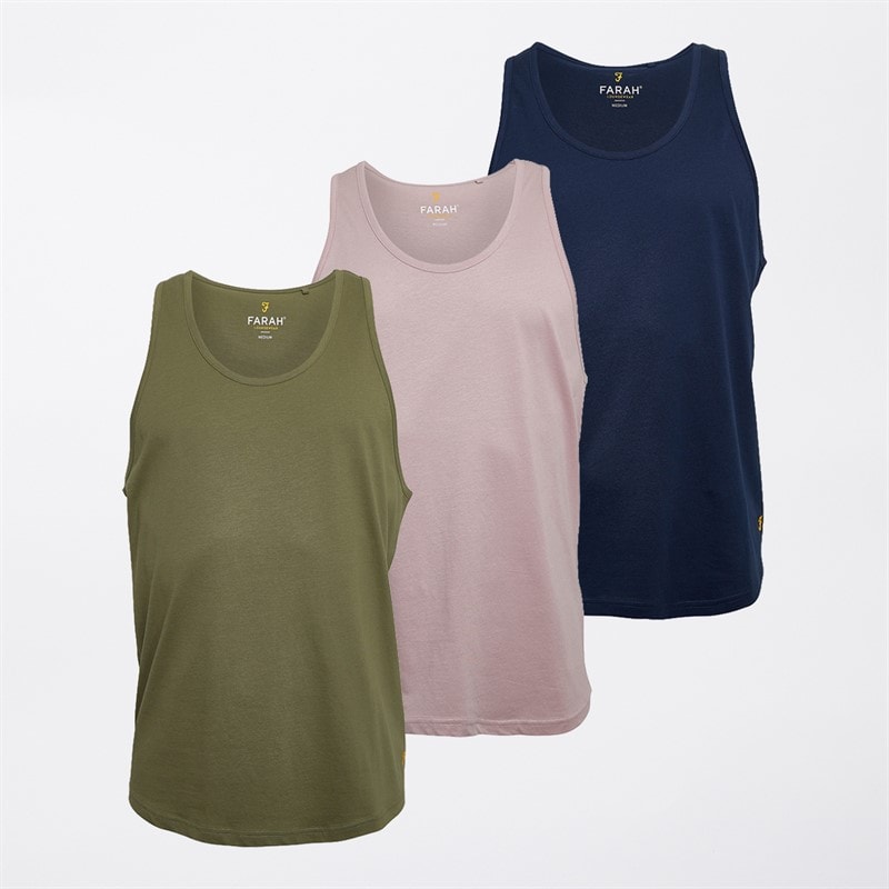 Farah Mens Chazen Three Pack Vests Light Khaki/Yale/Flora Pink - Image 1