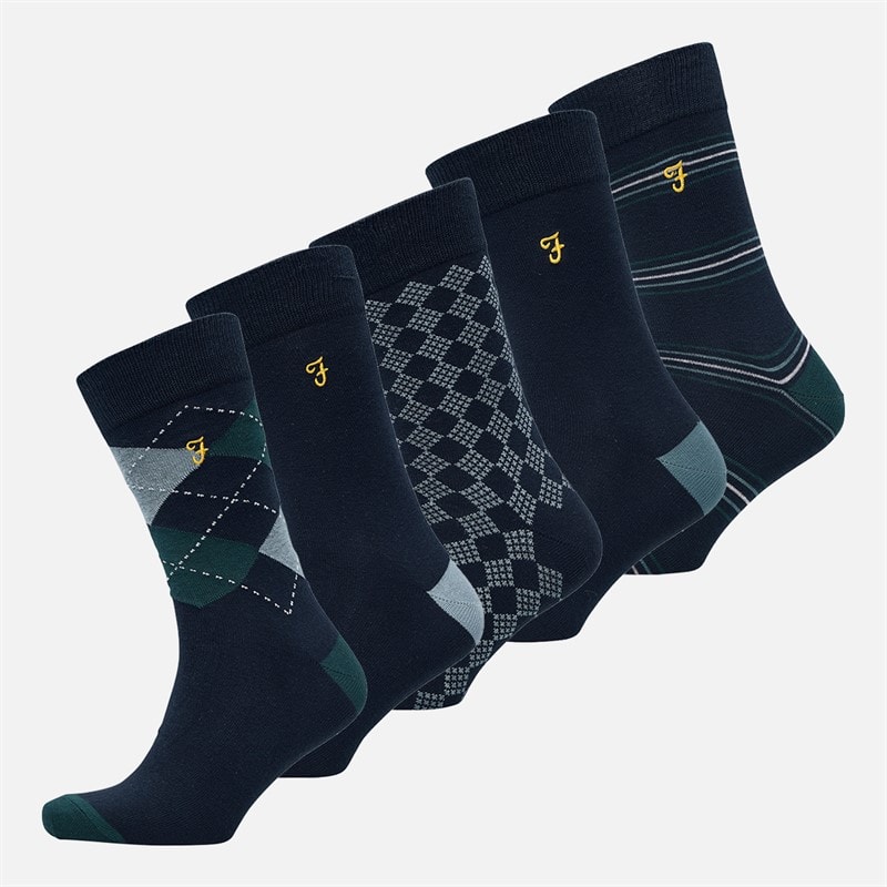 Farah Mens Erison Five Pack Dress Sock Navy