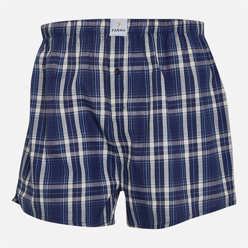 Farah Mens Minet Three Pack Woven Boxer Shorts Navy Blue Check/Navy/Navy Blue Check - Image 2