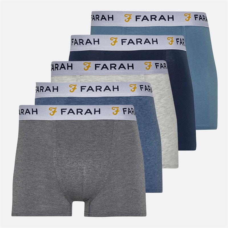 Farah Mens Orden Five Pack Boxer Shorts Denim/Blue/Navy/Charcoal Marl/Ecru Marl