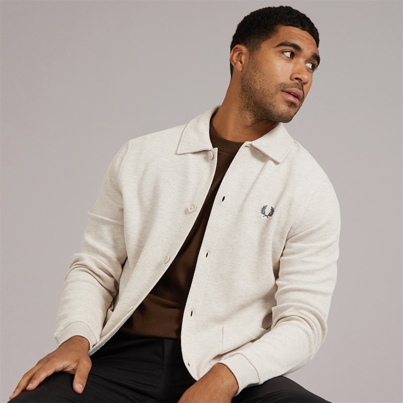 Fred Perry Mens Long Sleeve Overshirt Porridge Marl