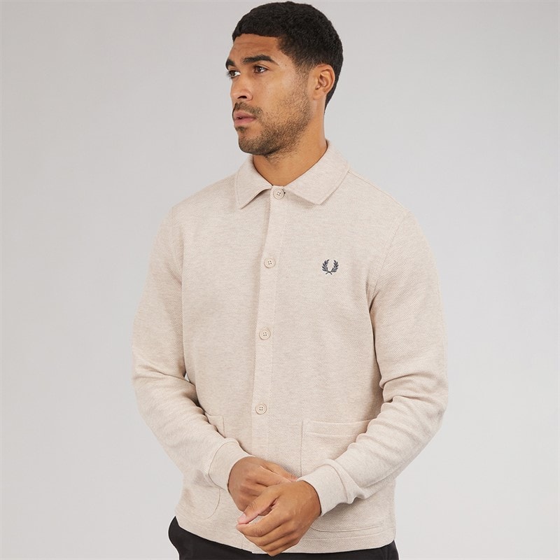 Fred Perry Mens Long Sleeve Overshirt Porridge Marl - Image 3