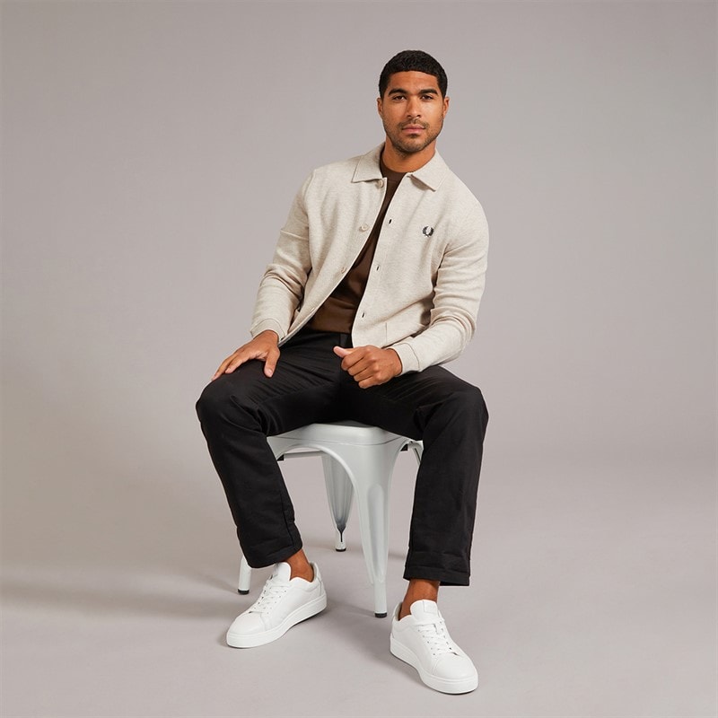 Fred Perry Mens Long Sleeve Overshirt Porridge Marl - Image 4