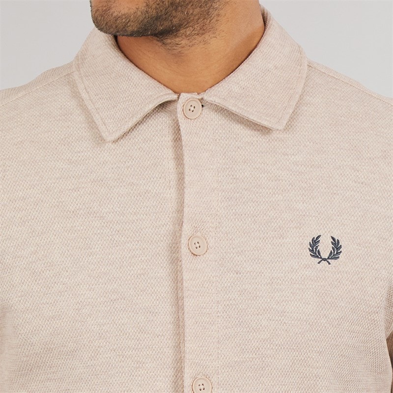 Fred Perry Mens Long Sleeve Overshirt Porridge Marl - Image 5
