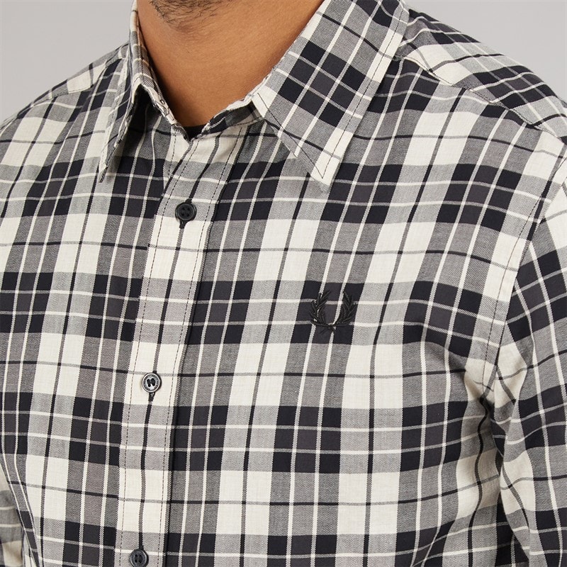 Fred Perry Mens Long Sleeve Shirt Porridge Marl - Image 5