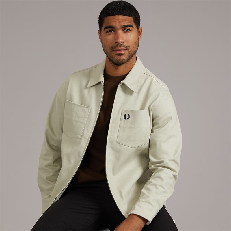 Fred Perry Mens Zip Through Overshirt Light Oyster