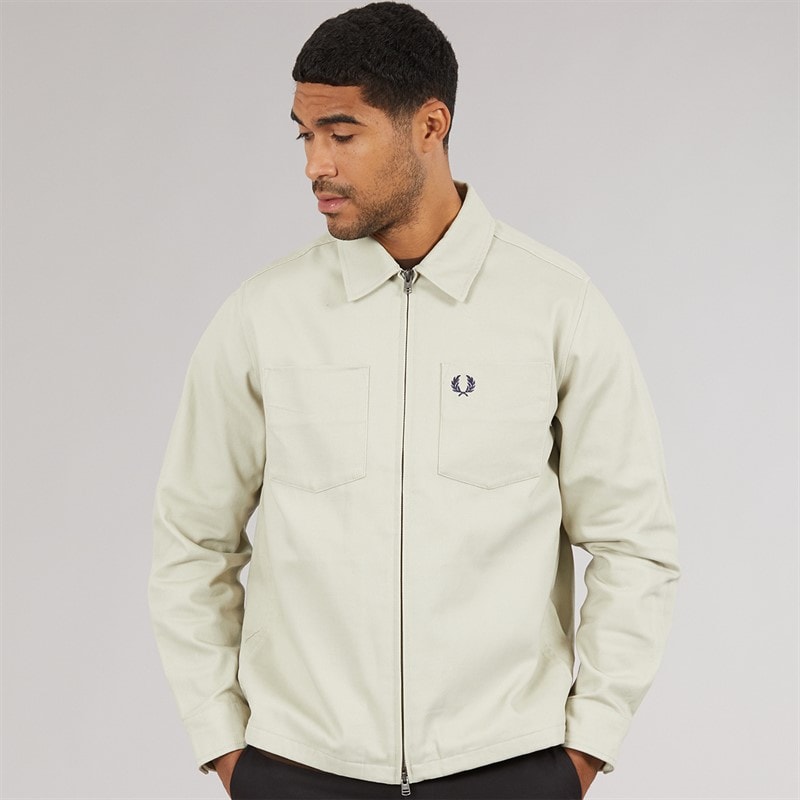 Fred Perry Mens Zip Through Overshirt Light Oyster - Image 3