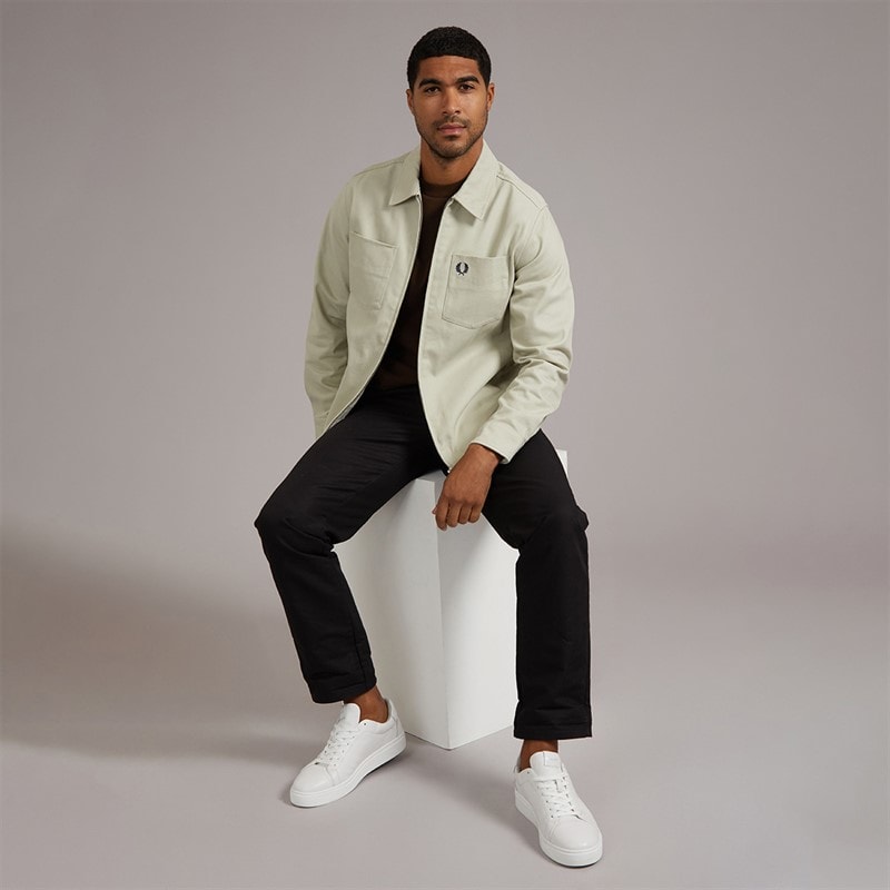 Fred Perry Mens Zip Through Overshirt Light Oyster - Image 4