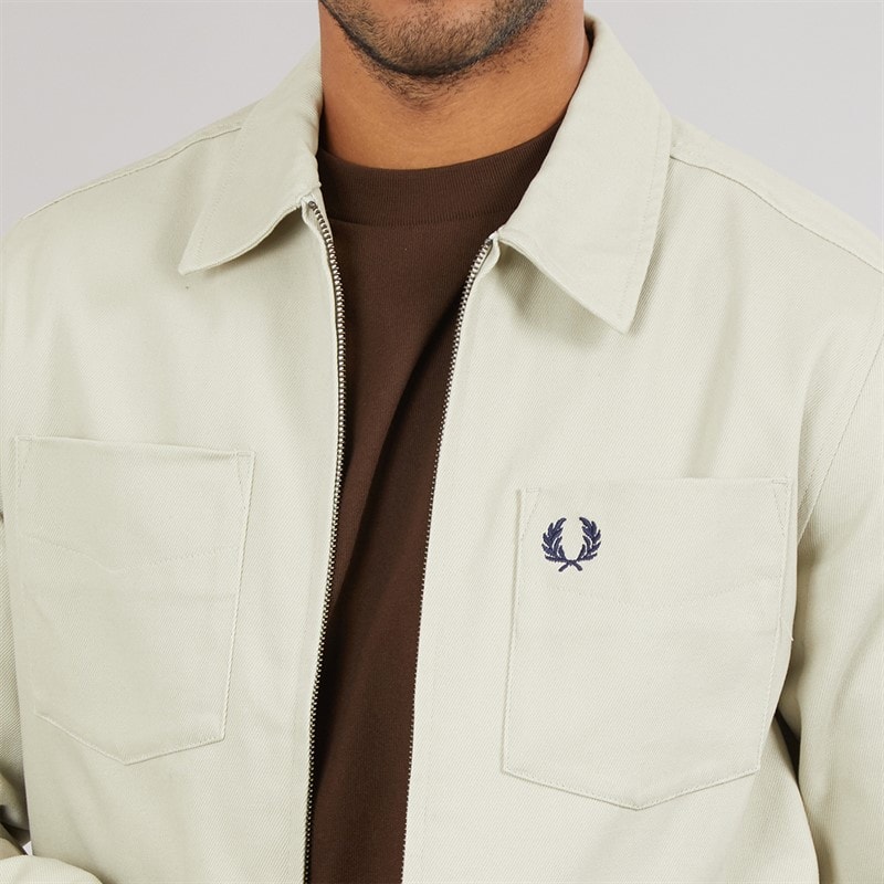 Fred Perry Mens Zip Through Overshirt Light Oyster - Image 5