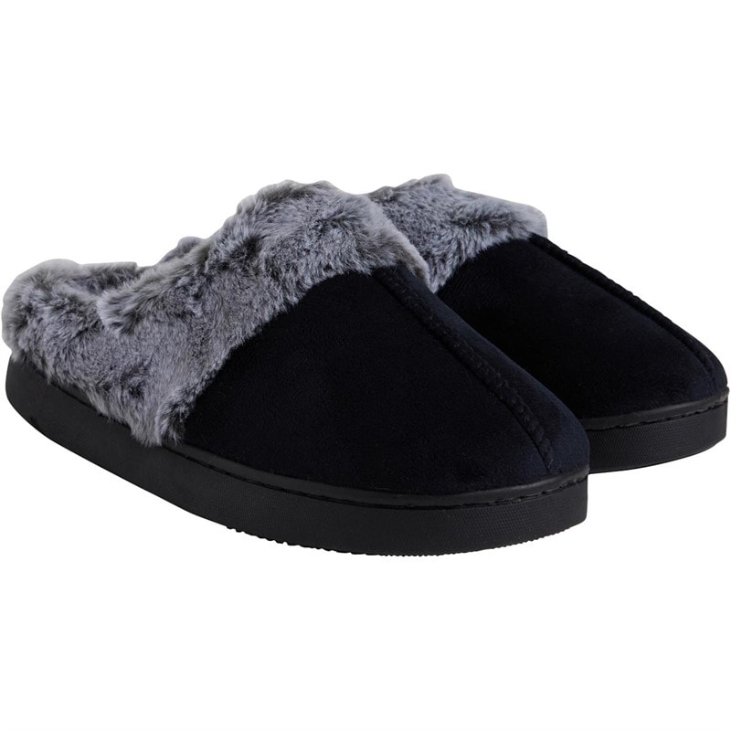 Board Angels Womens Zoe Faux Fur Lined Mule Slippers Black - Image 1