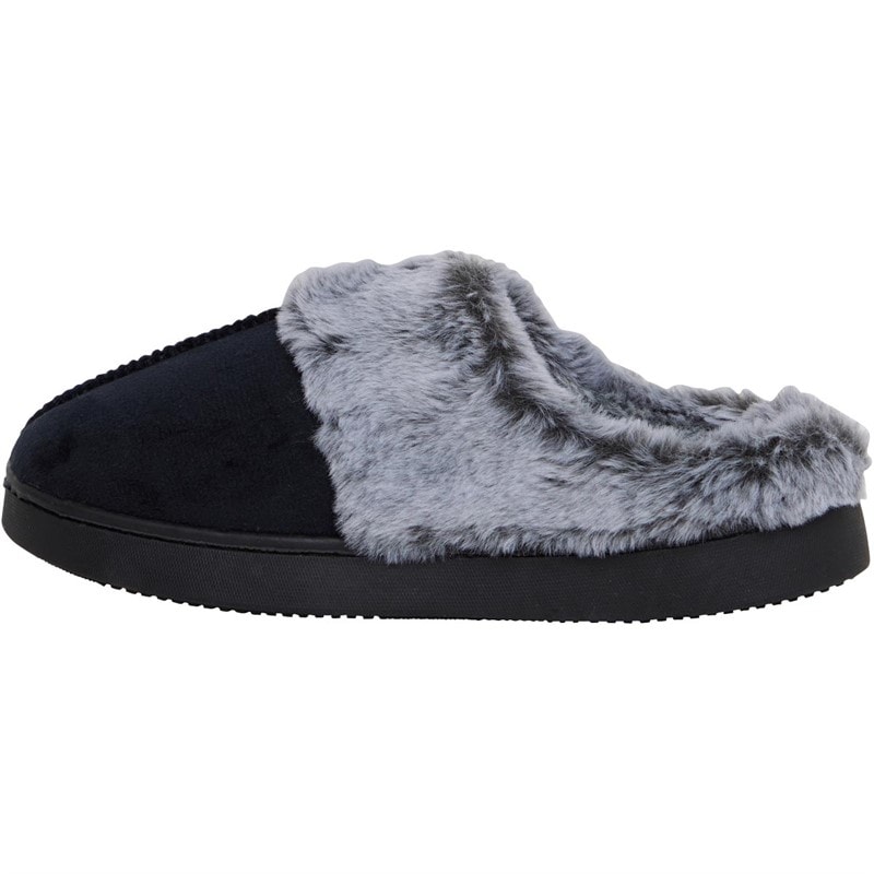 Board Angels Womens Zoe Faux Fur Lined Mule Slippers Black - Image 2