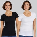Board Angels Womens Two Pack Scoop Neck Ribbed T-Shirts Black/White
