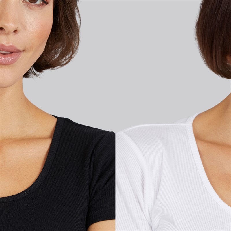 Board Angels Womens Two Pack Scoop Neck Ribbed T-Shirts Black/White - Image 3