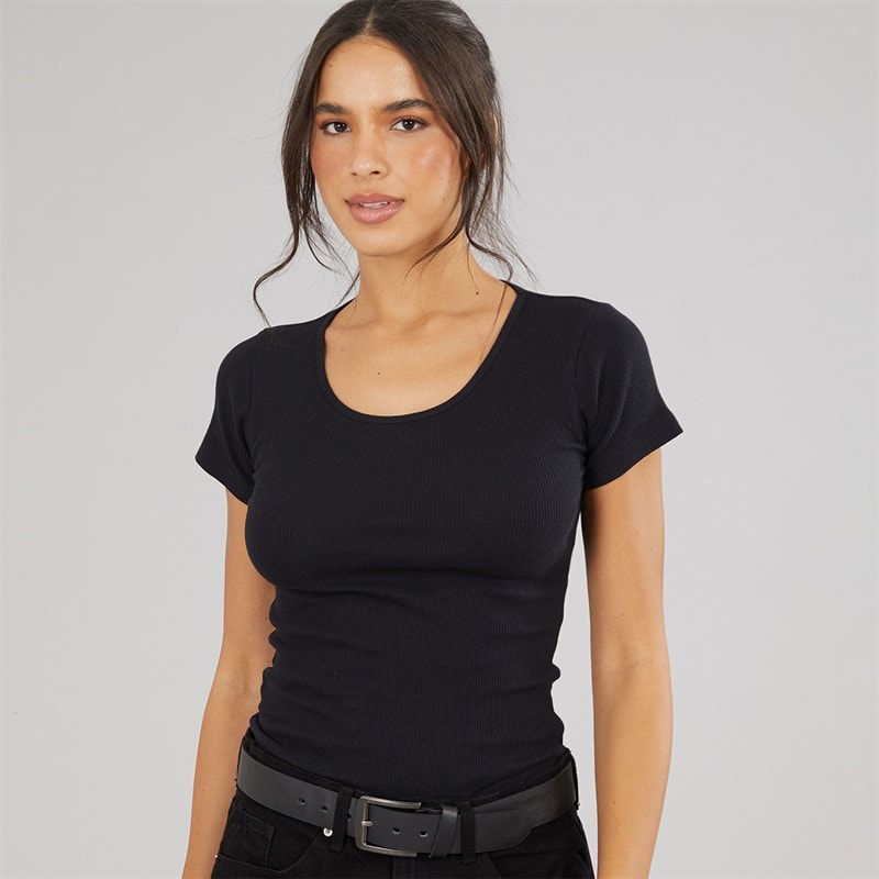 Board Angels Womens Scoop Neck Ribbed T-Shirt Black