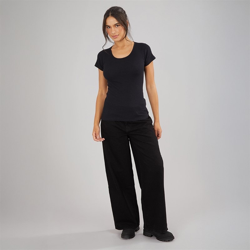 Board Angels Womens Scoop Neck Ribbed T-Shirt Black - Image 3