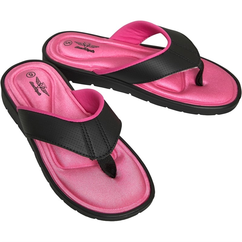 Board Angels Womens Memory Foam Toe Post Sandals Black/Cerise