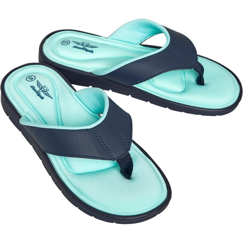 Board Angels Womens Memory Foam Toe Post Sandals Navy/Aqua - Image 1