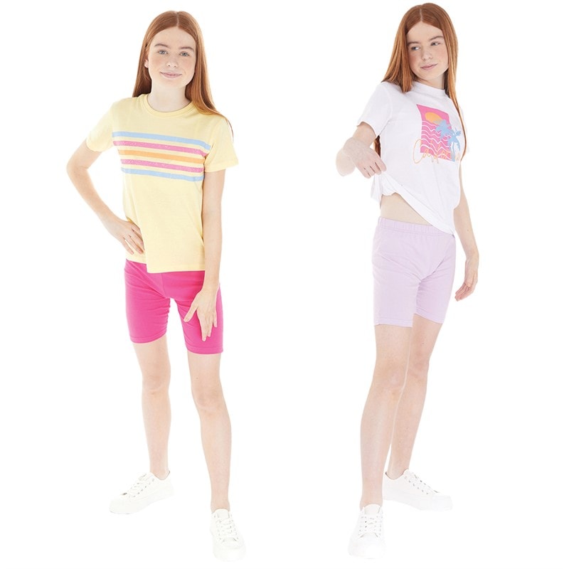 Board Angels Girls Two Pack Cycling Shorts Pink/Lilac - Image 3