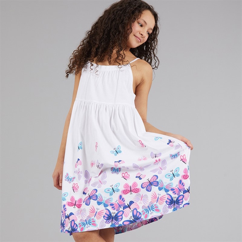 Board Angels Girls Boarder Print Dress White - Image 1