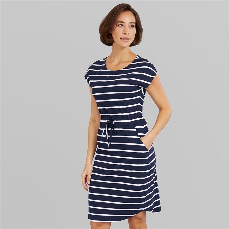 Board Angels Womens Tie Waist Dress Navy/White