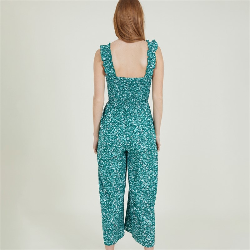 Board Angels Womens Viscose Smocked Jumpsuit Meadow Ditsy Green - Image 2