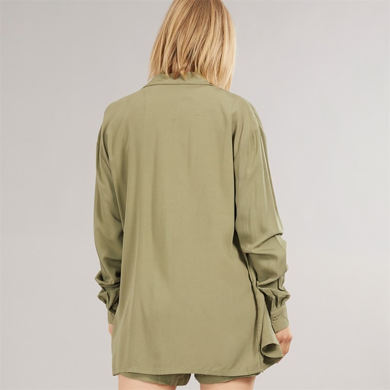 Board Angels Womens Co-Ord Long Shirt And Shorts Set Khaki - Image 2