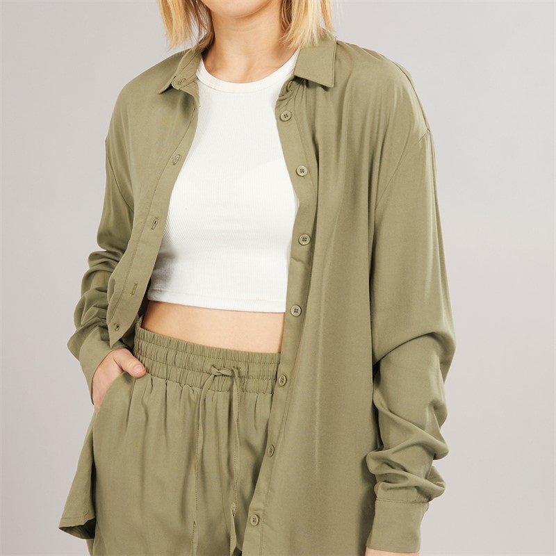 Board Angels Womens Co-Ord Long Shirt And Shorts Set Khaki - Image 3