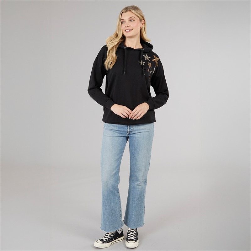 Board Angels Womens Star Print Hoodie Black - Image 4