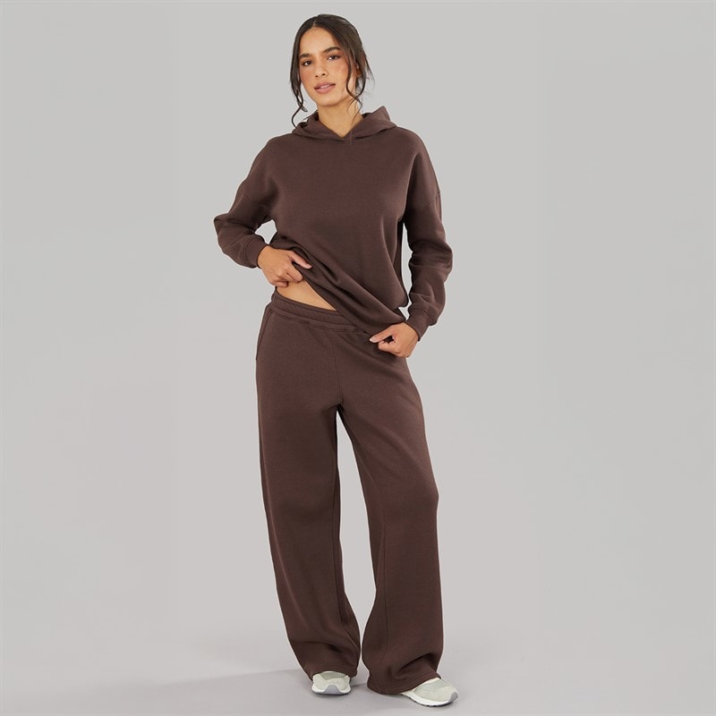 Board Angels Womens Wide Leg Joggers Hooded Tracksuit Chocolate